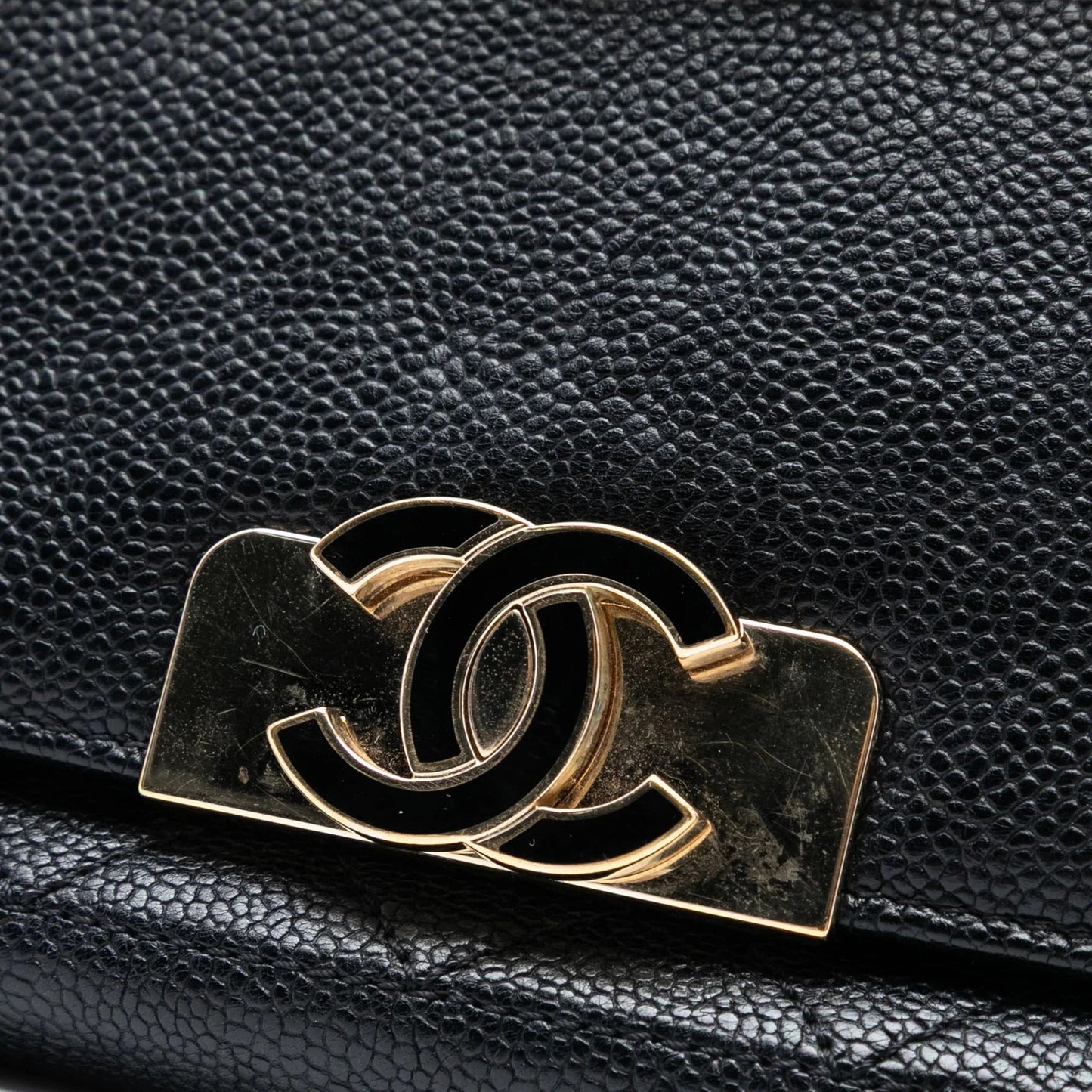 Black Chanel Quilted Caviar CC Plate Flap Pocket Shoulder Bag