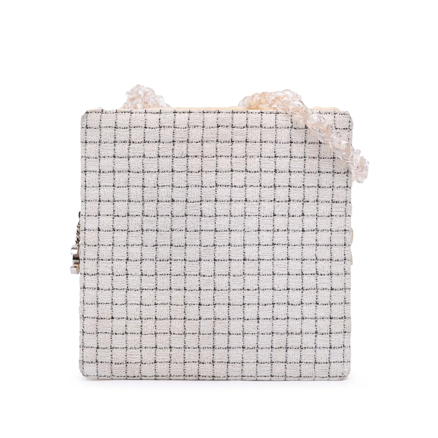 White Chanel Small Tweed and Resin Zipped Shopping Bag