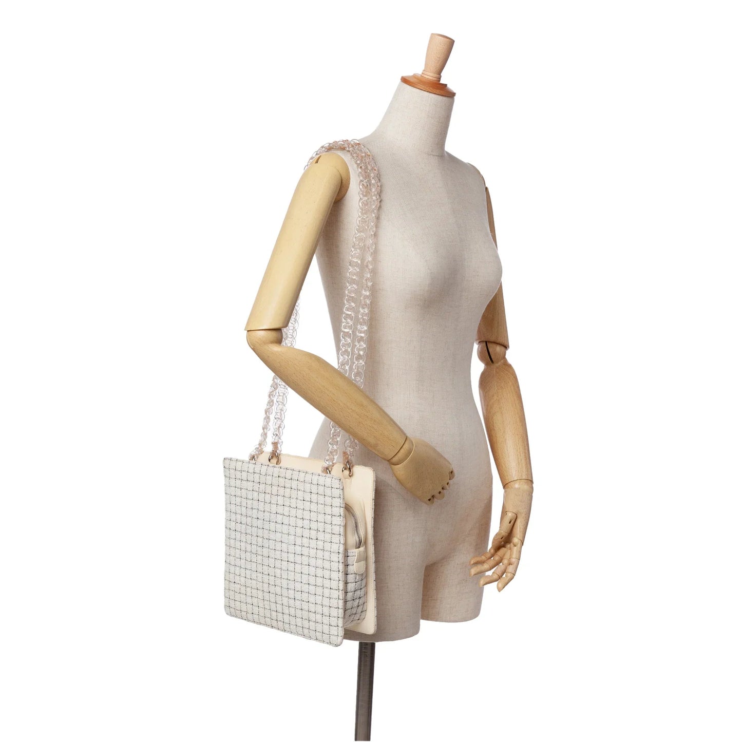 White Chanel Small Tweed and Resin Zipped Shopping Bag