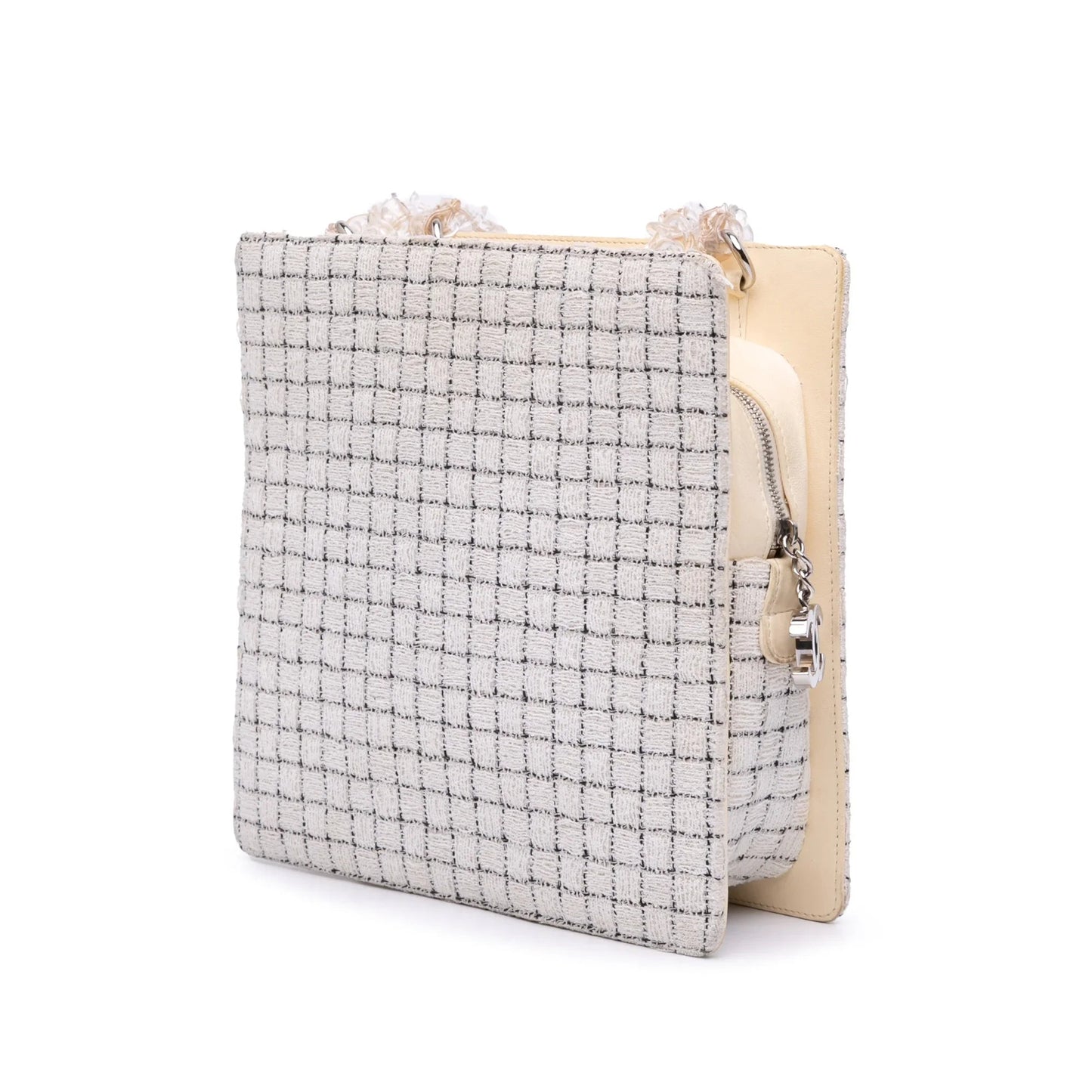 White Chanel Small Tweed and Resin Zipped Shopping Bag