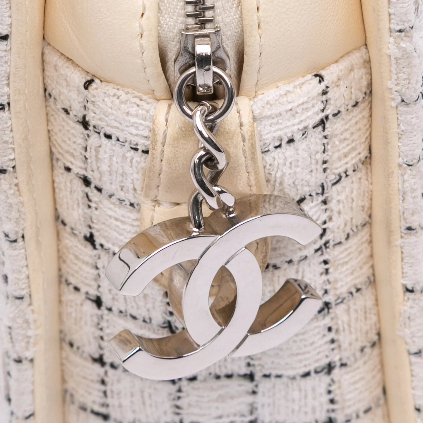 White Chanel Small Tweed and Resin Zipped Shopping Bag