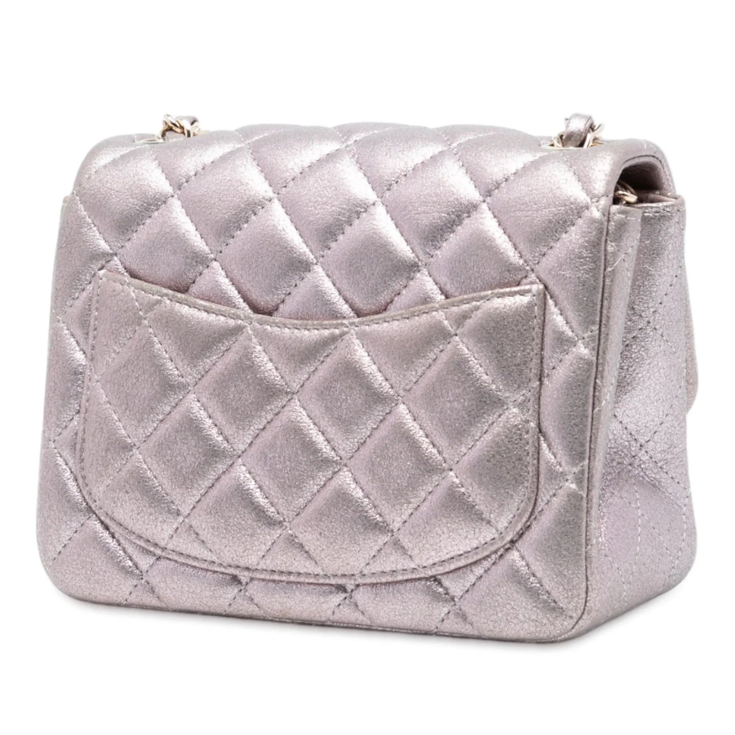 Pink Chanel Mini Square Classic Iridescent Calfskin Single Flap Crossbody Bag