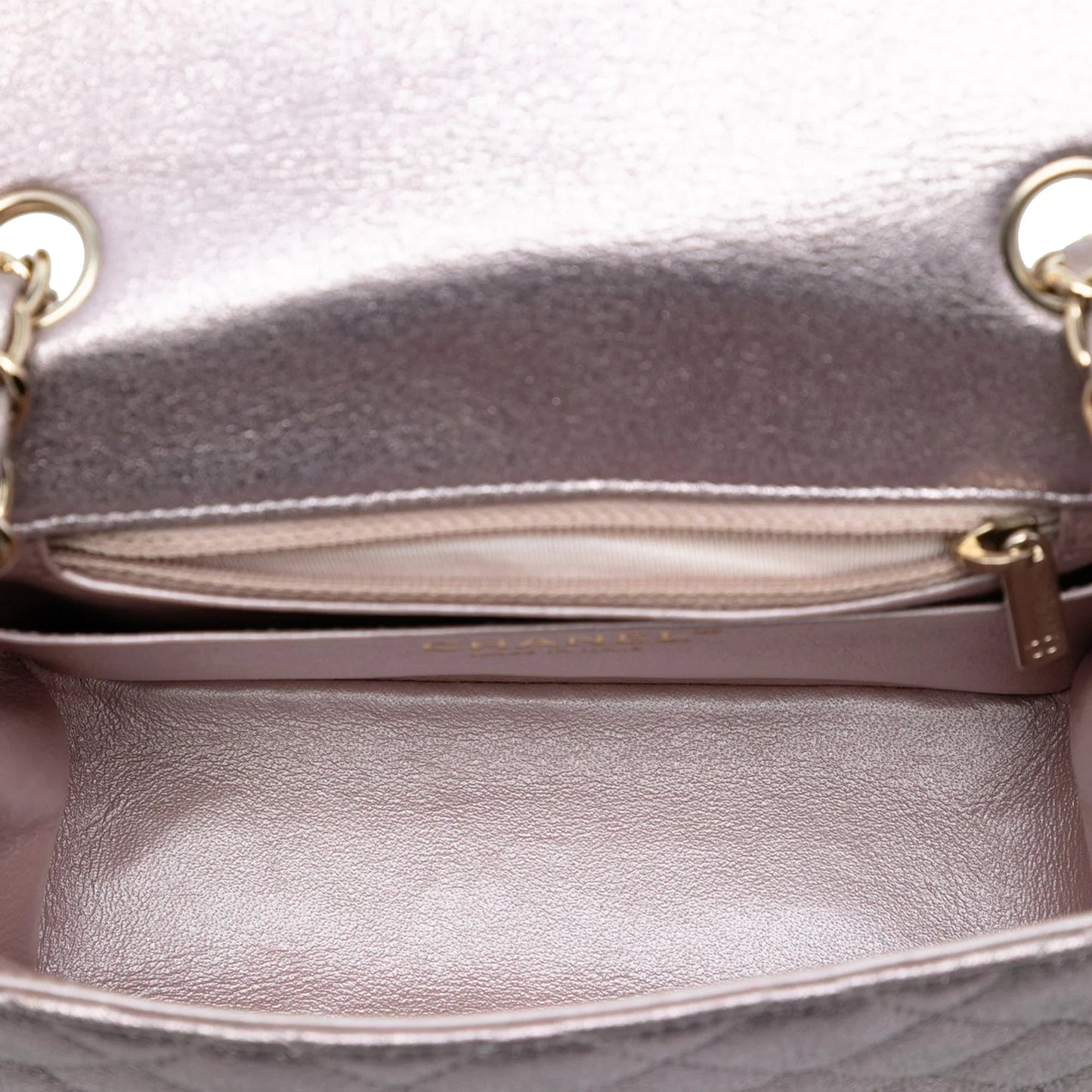 Pink Chanel Mini Square Classic Iridescent Calfskin Single Flap Crossbody Bag