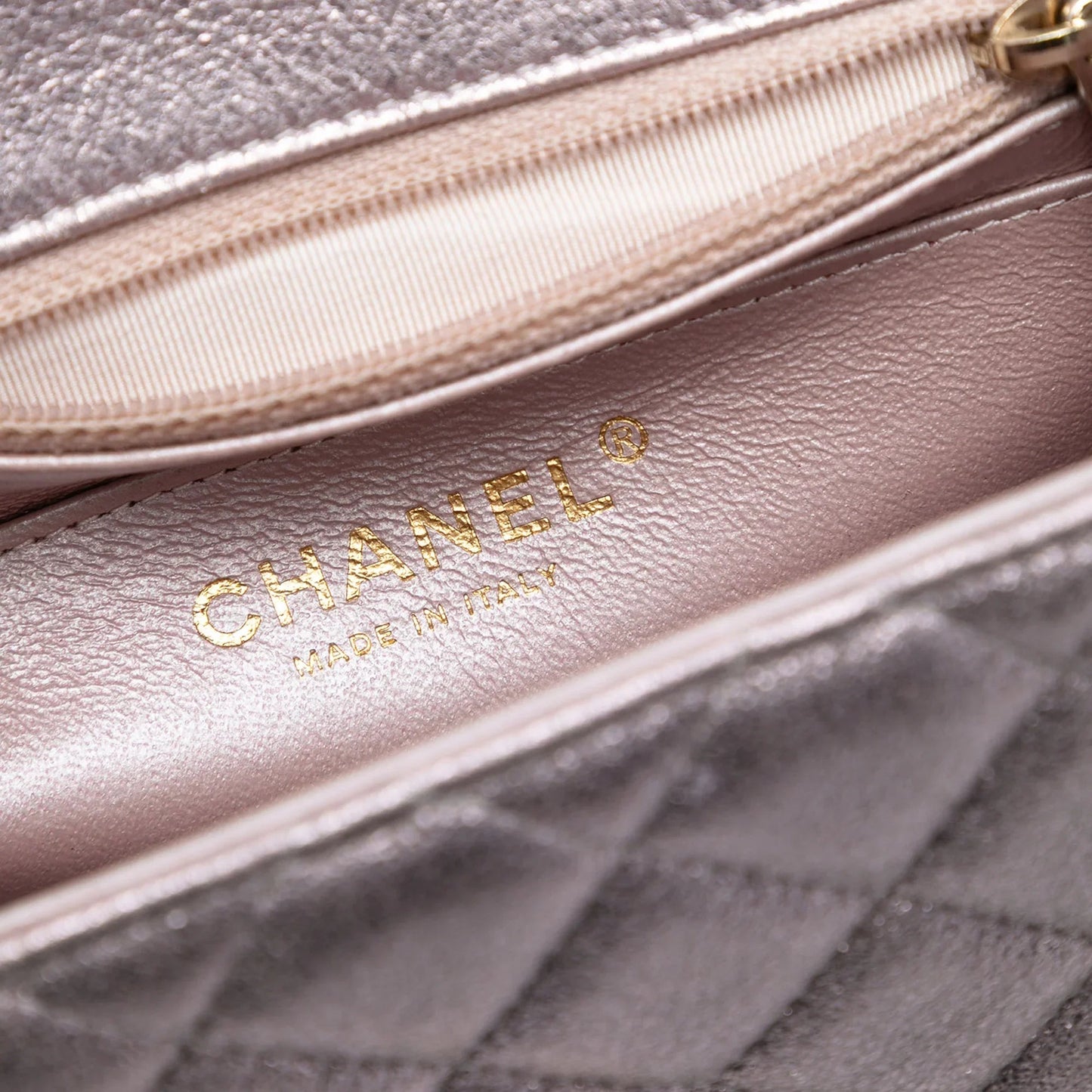 Pink Chanel Mini Square Classic Iridescent Calfskin Single Flap Crossbody Bag