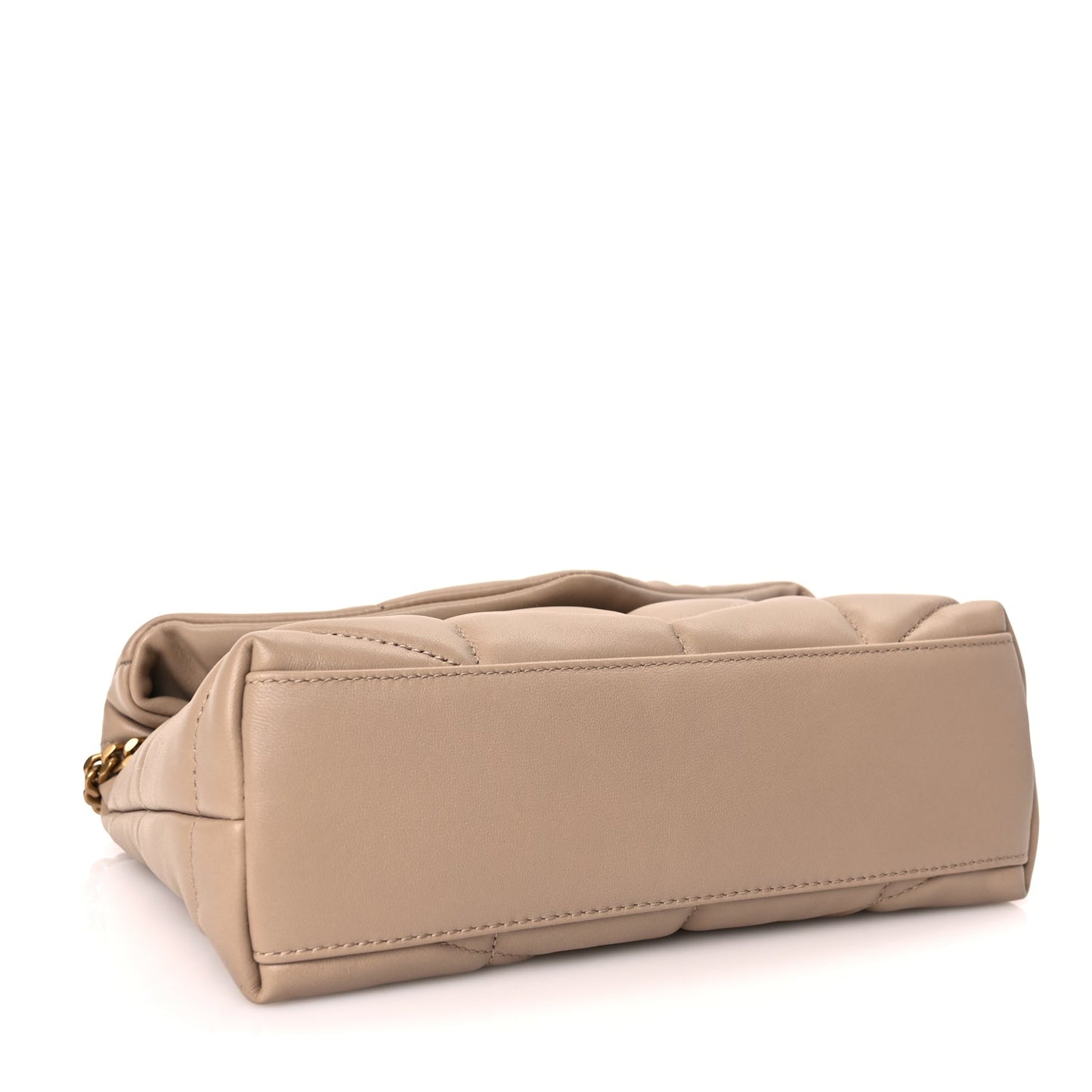 Saint Laurent Lambskin Quilted Toy Loulou Puffer Monogram Chain Satchel Dark Beige