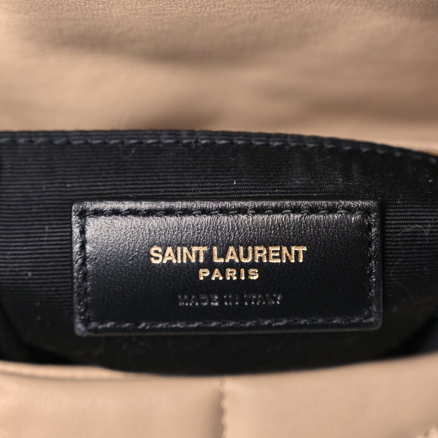 Saint Laurent Lambskin Quilted Toy Loulou Puffer Monogram Chain Satchel Dark Beige