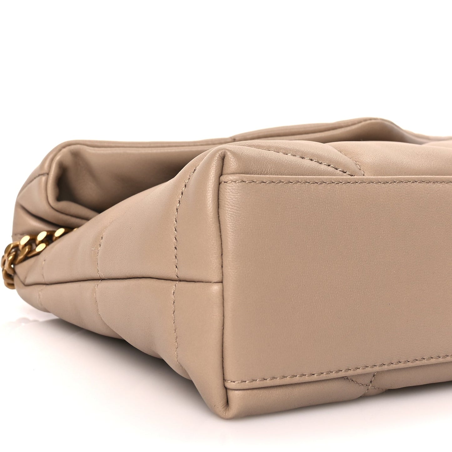 Saint Laurent Lambskin Quilted Toy Loulou Puffer Monogram Chain Satchel Dark Beige