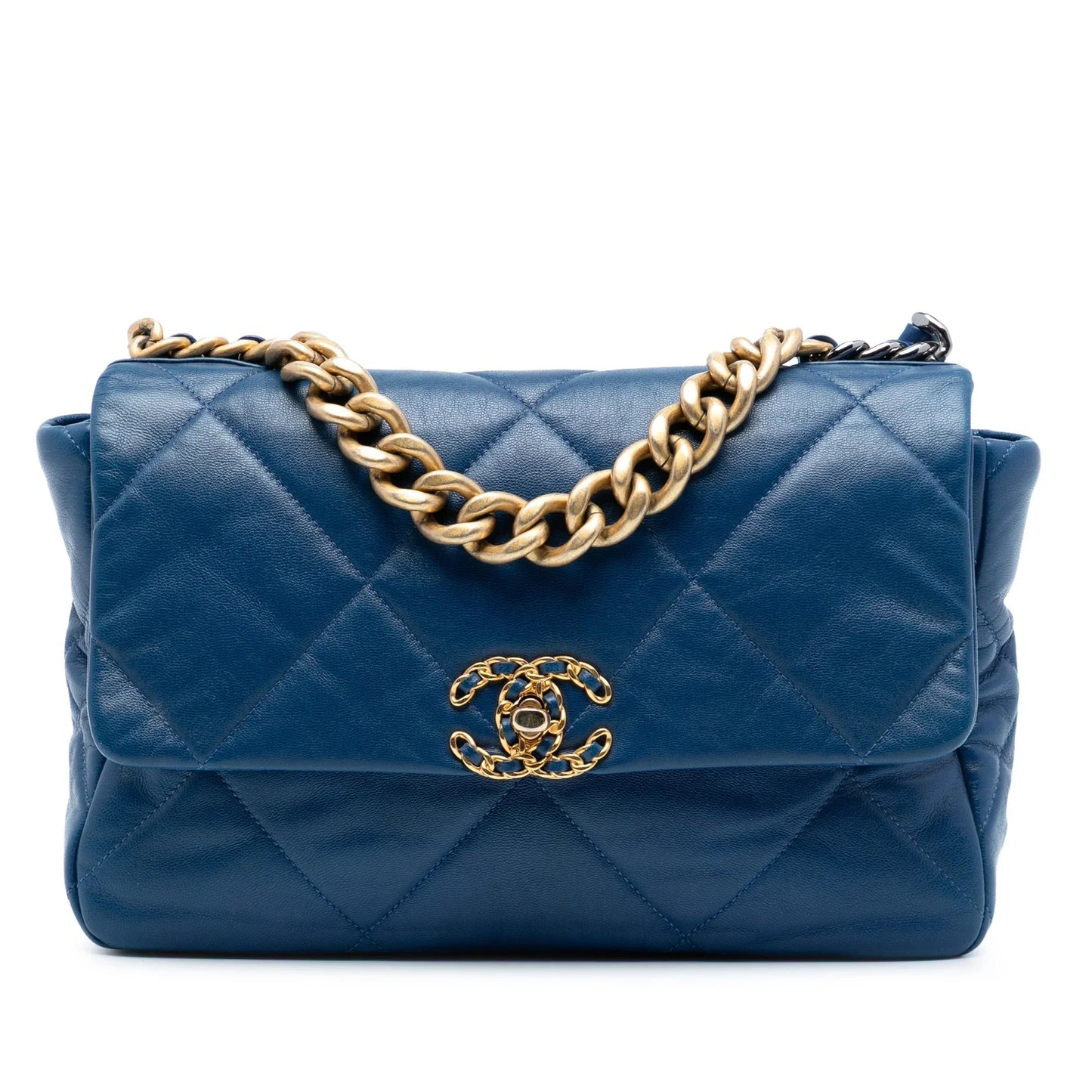 Blue Chanel Large Lambskin 19 Flap Satchel