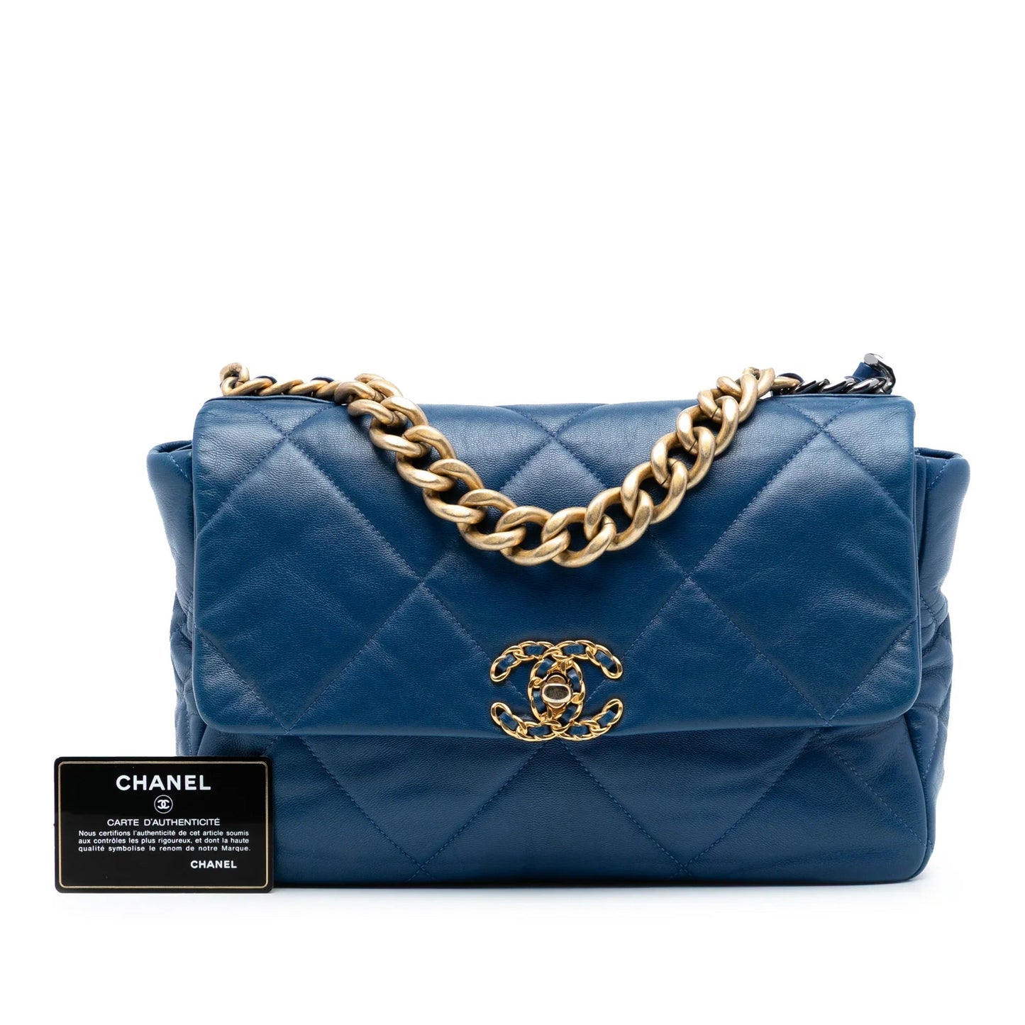 Blue Chanel Large Lambskin 19 Flap Satchel