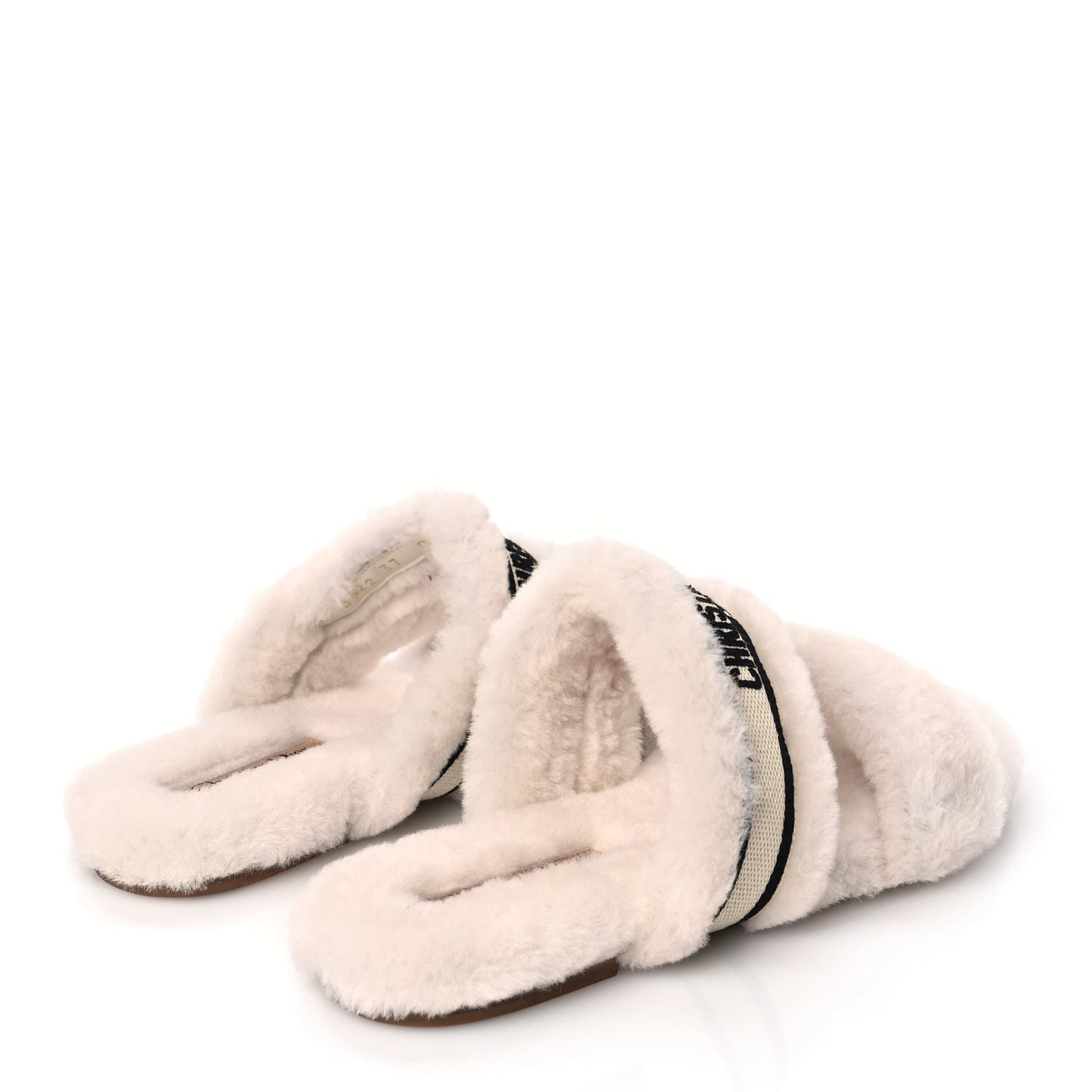 Christian Dior Shearling Canvas Embroidered Chez Moi Strap Slide Sandal 37 Off White Black