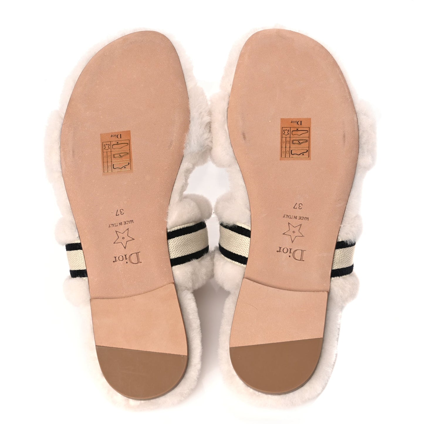 Christian Dior Shearling Canvas Embroidered Chez Moi Strap Slide Sandal 37 Off White Black