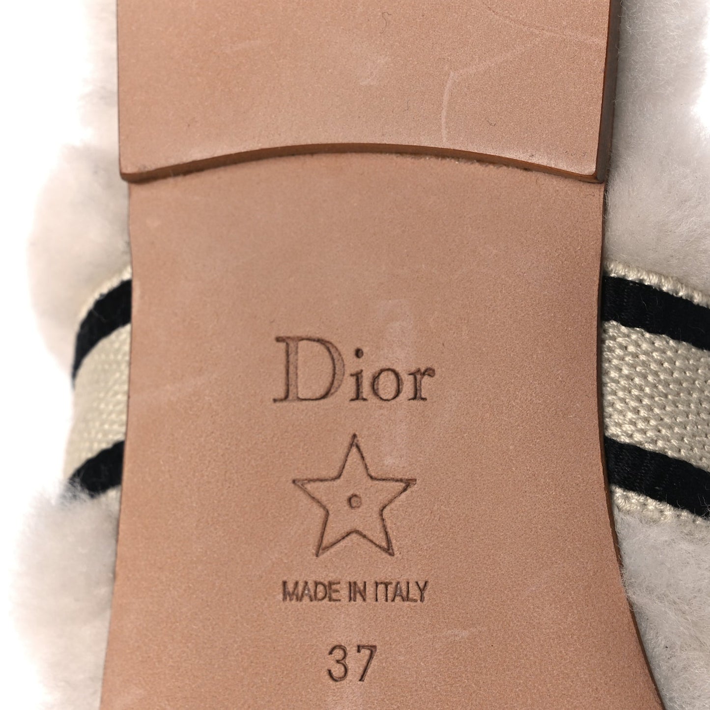 Christian Dior Shearling Canvas Embroidered Chez Moi Strap Slide Sandal 37 Off White Black