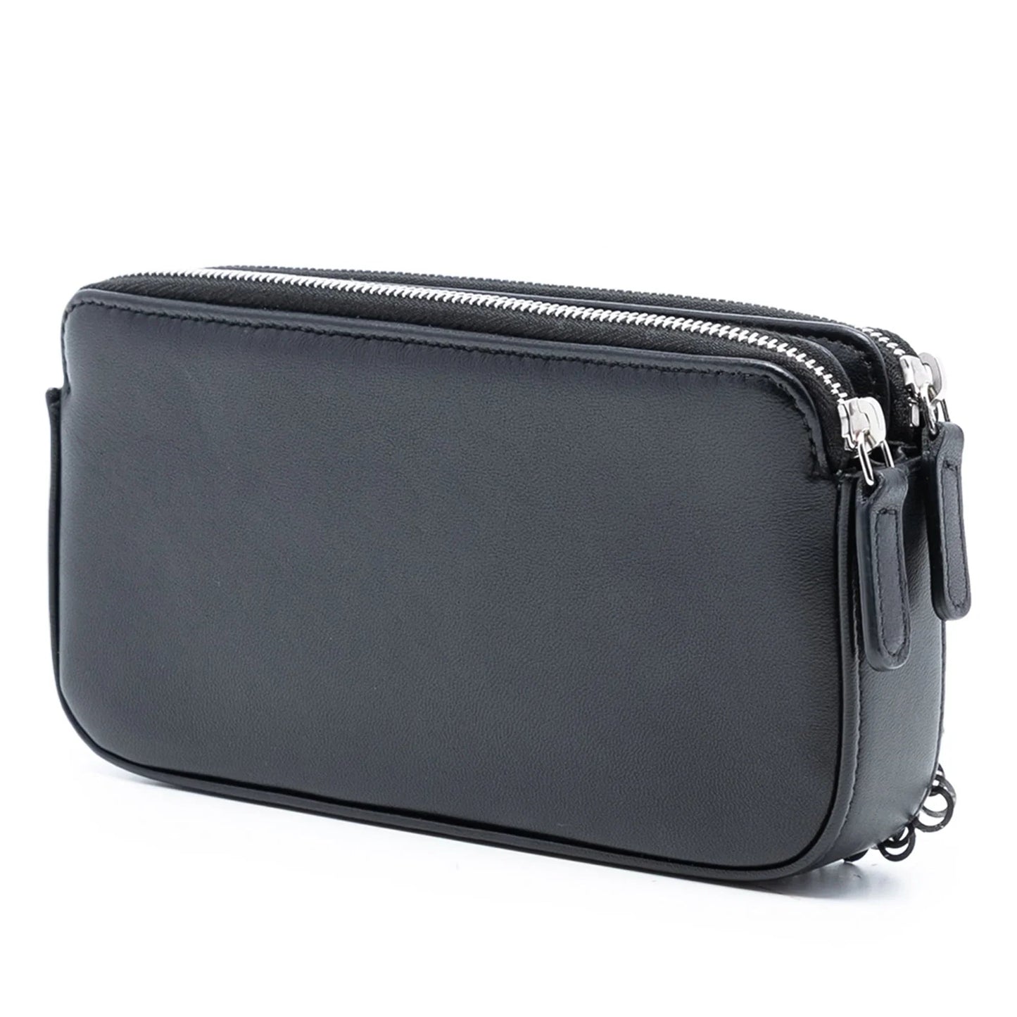 Black Chanel CC Calfskin and Sequin Double Zip Wallet on Chain Crossbody Bag