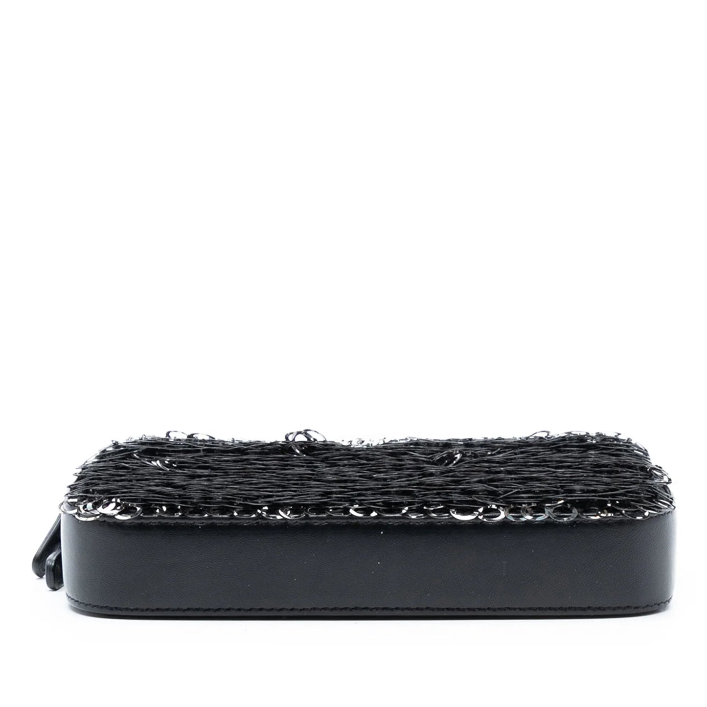 Black Chanel CC Calfskin and Sequin Double Zip Wallet on Chain Crossbody Bag