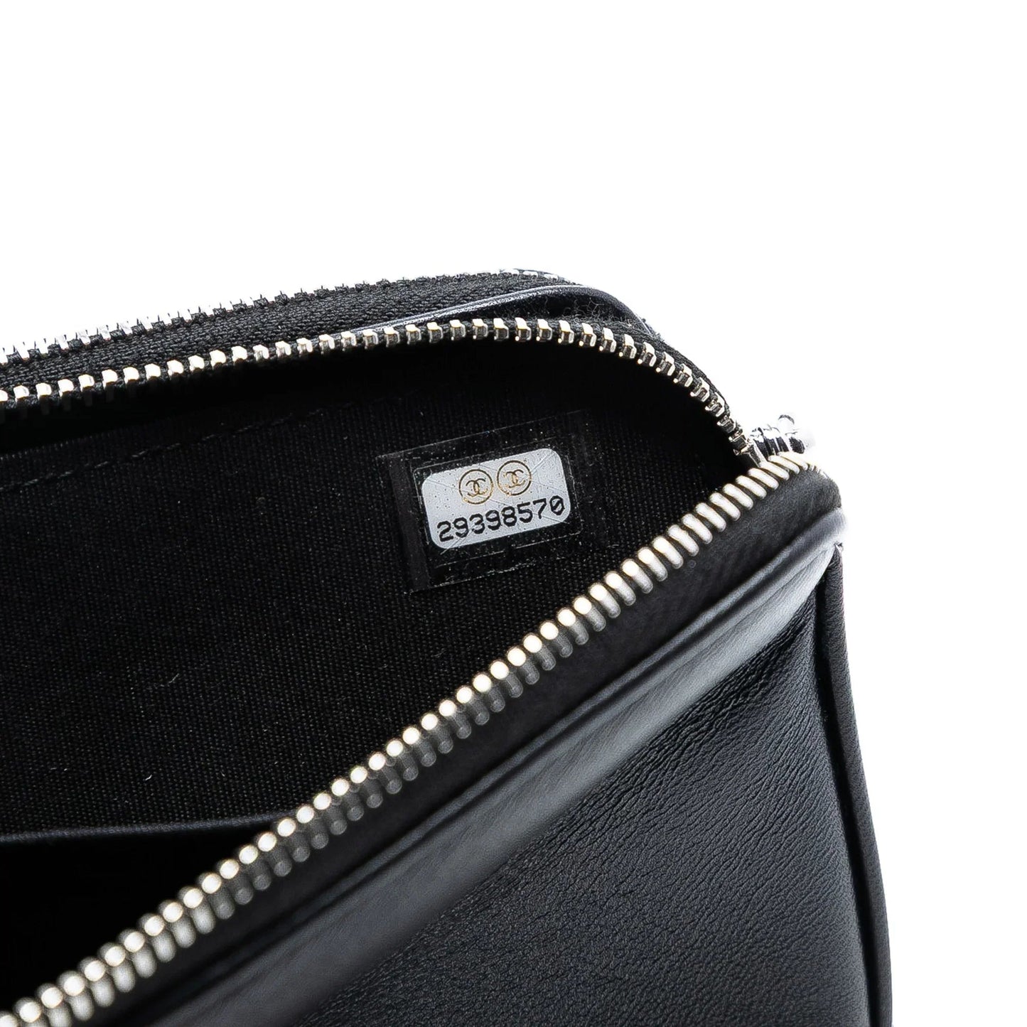 Black Chanel CC Calfskin and Sequin Double Zip Wallet on Chain Crossbody Bag