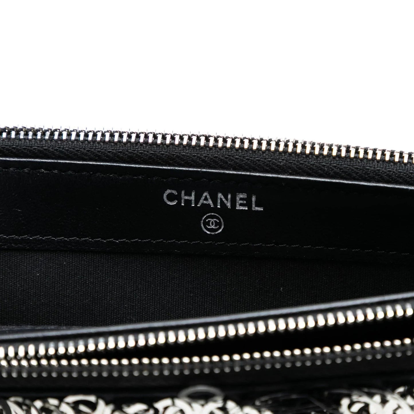 Black Chanel CC Calfskin and Sequin Double Zip Wallet on Chain Crossbody Bag