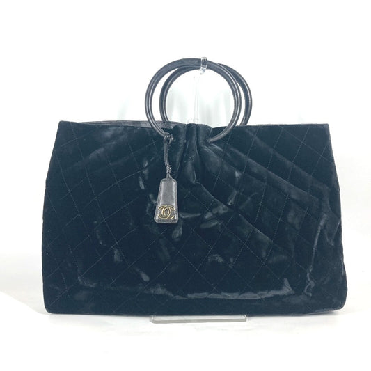 CHANEL Handbag Velour, Leather black Matrasse quilting Round handle Leather handle