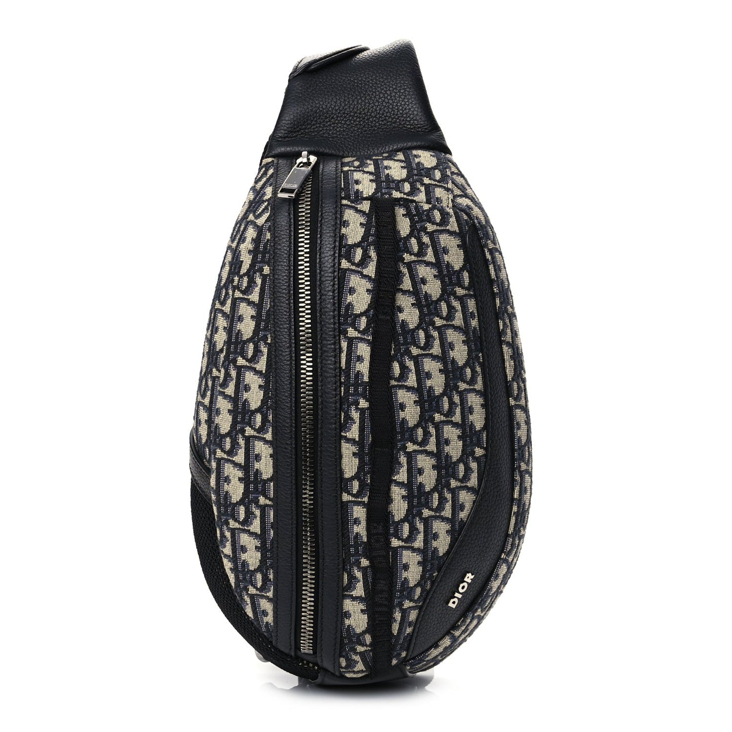 Christian Dior Grained Calfskin Oblique Scarab Sling Bag Blue Black