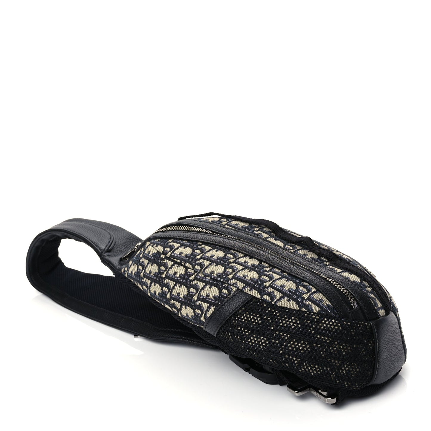 Christian Dior Grained Calfskin Oblique Scarab Sling Bag Blue Black