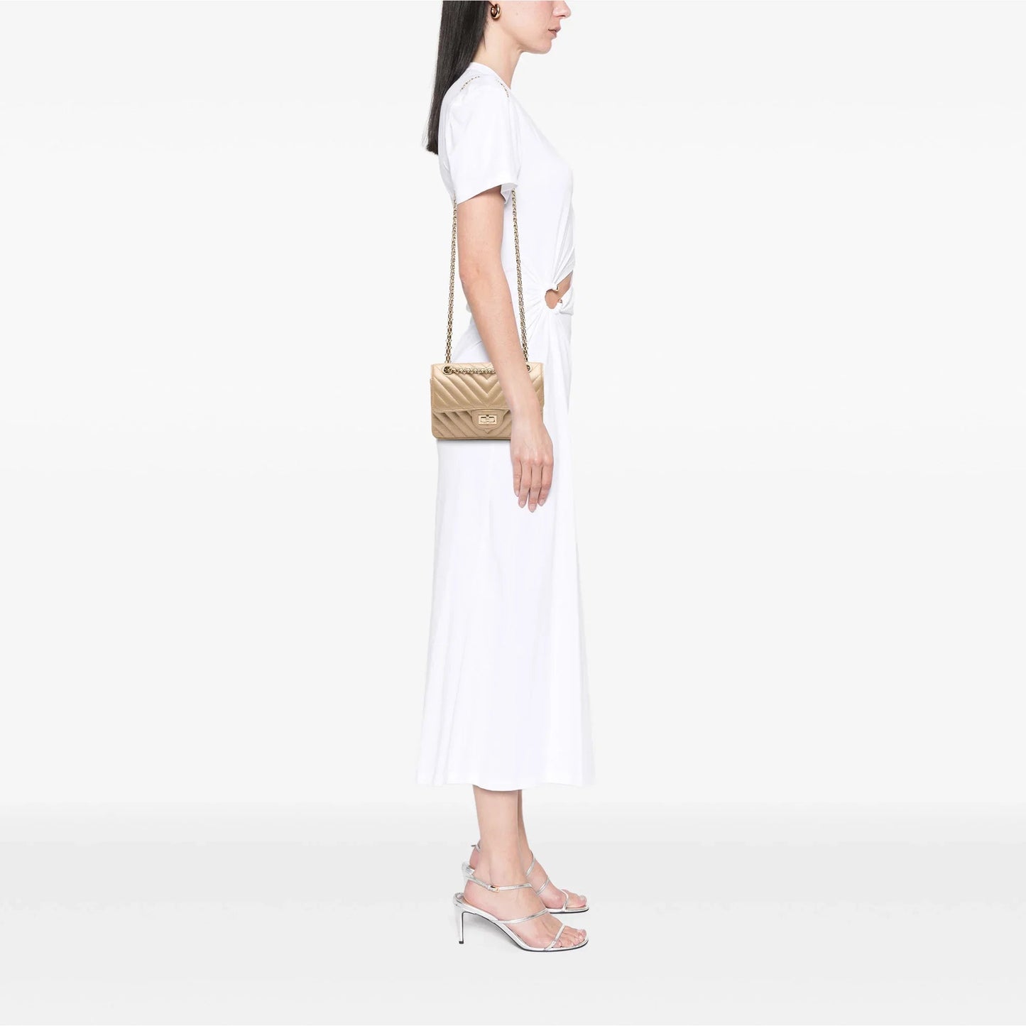 Gold Chanel Reissue 2.55 Chevron Quilted Metallic Calfskin Single Flap 224 Crossbody Bag