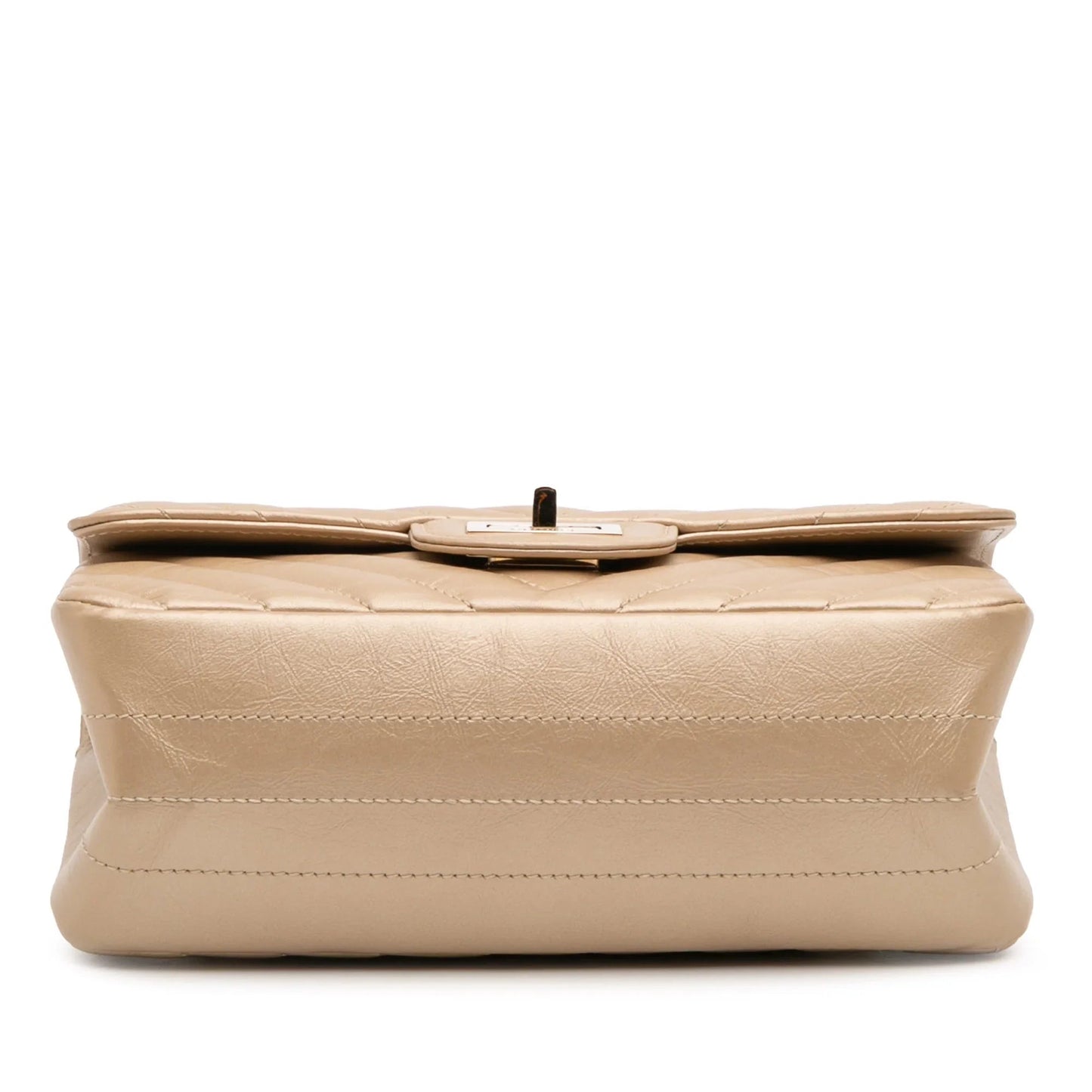 Gold Chanel Reissue 2.55 Chevron Quilted Metallic Calfskin Single Flap 224 Crossbody Bag