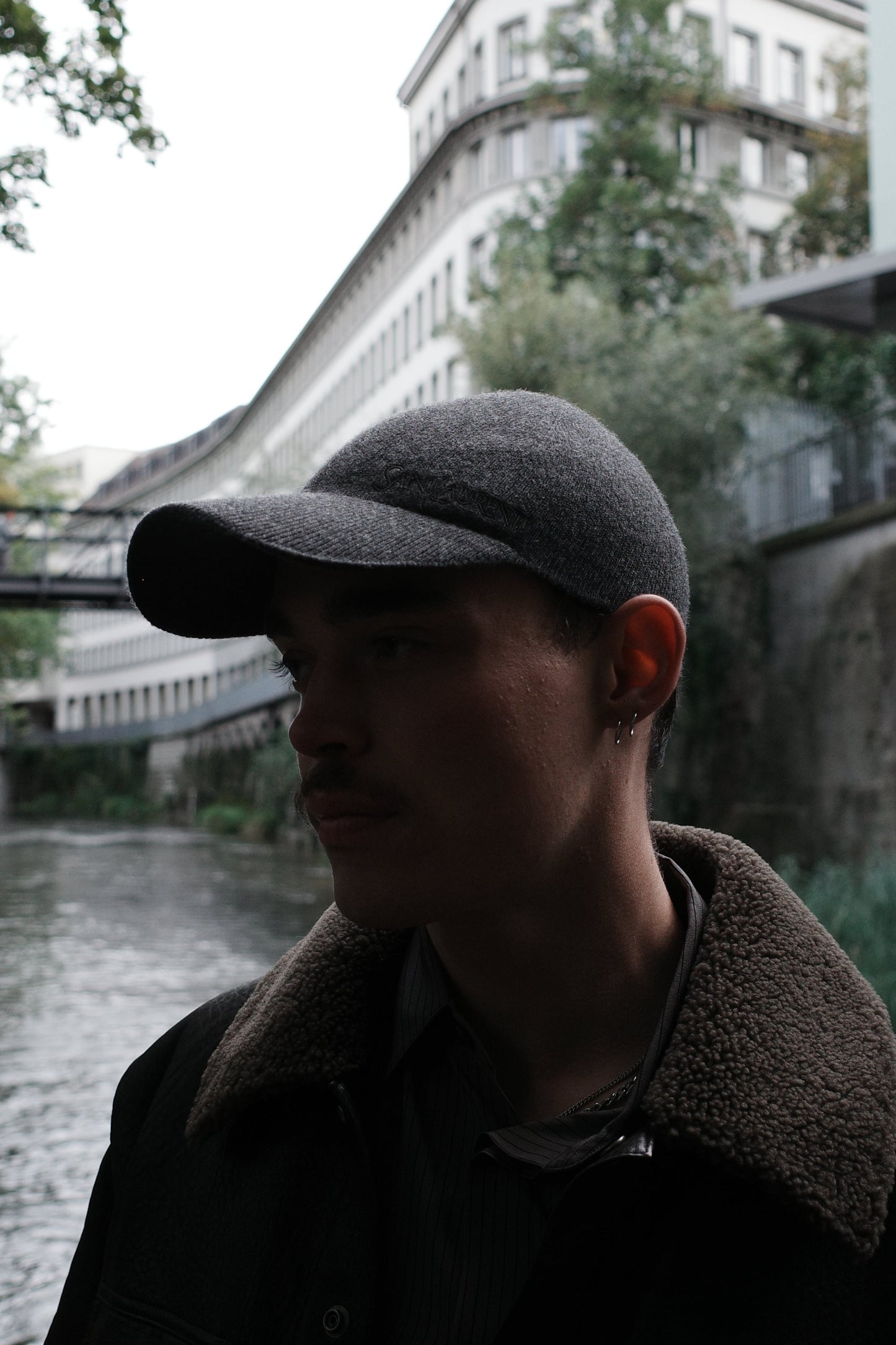 SAINT LAURENT Logo Knit Baseball Cap Cashmere Grey