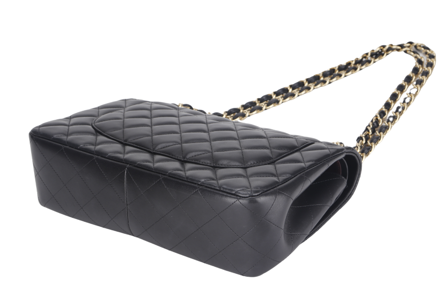 CHANEL CLASSIC DOUBLE FLAP JUMBO BLACK LAMBSKIN LEATHER GHW (1685xxxx) WITH  AND DUST COVER