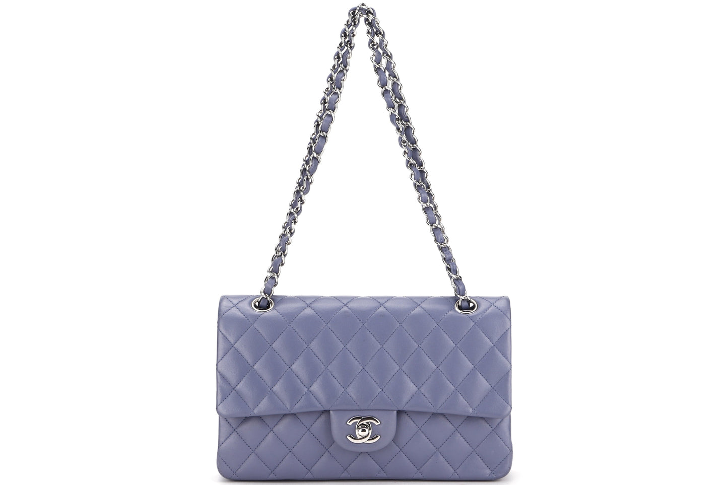 CHANEL CLASSIC FLAP (1583xxxx) MEDIUM LILAC LAMBSKIN SILVER HARDWARE, WITH , DUST COVER & BOX