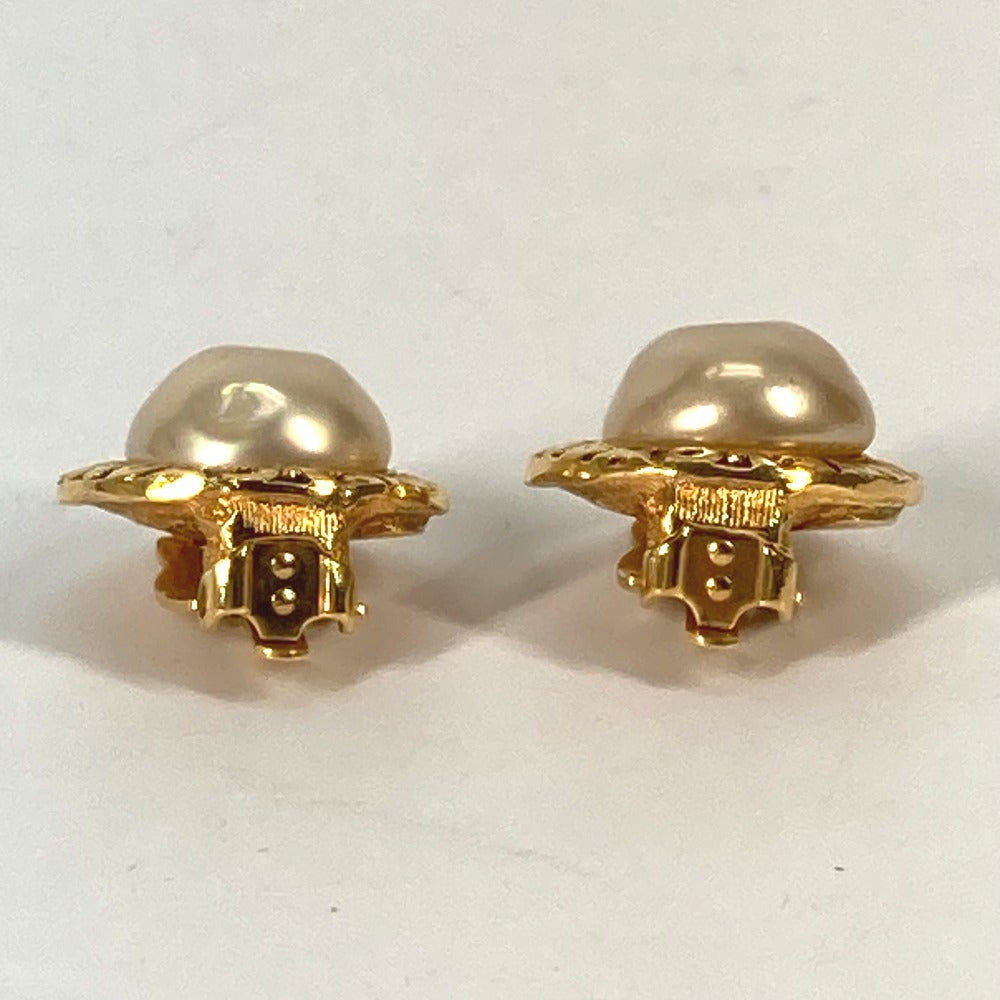 CHANEL Earring metal gold   Round logo fake pearl