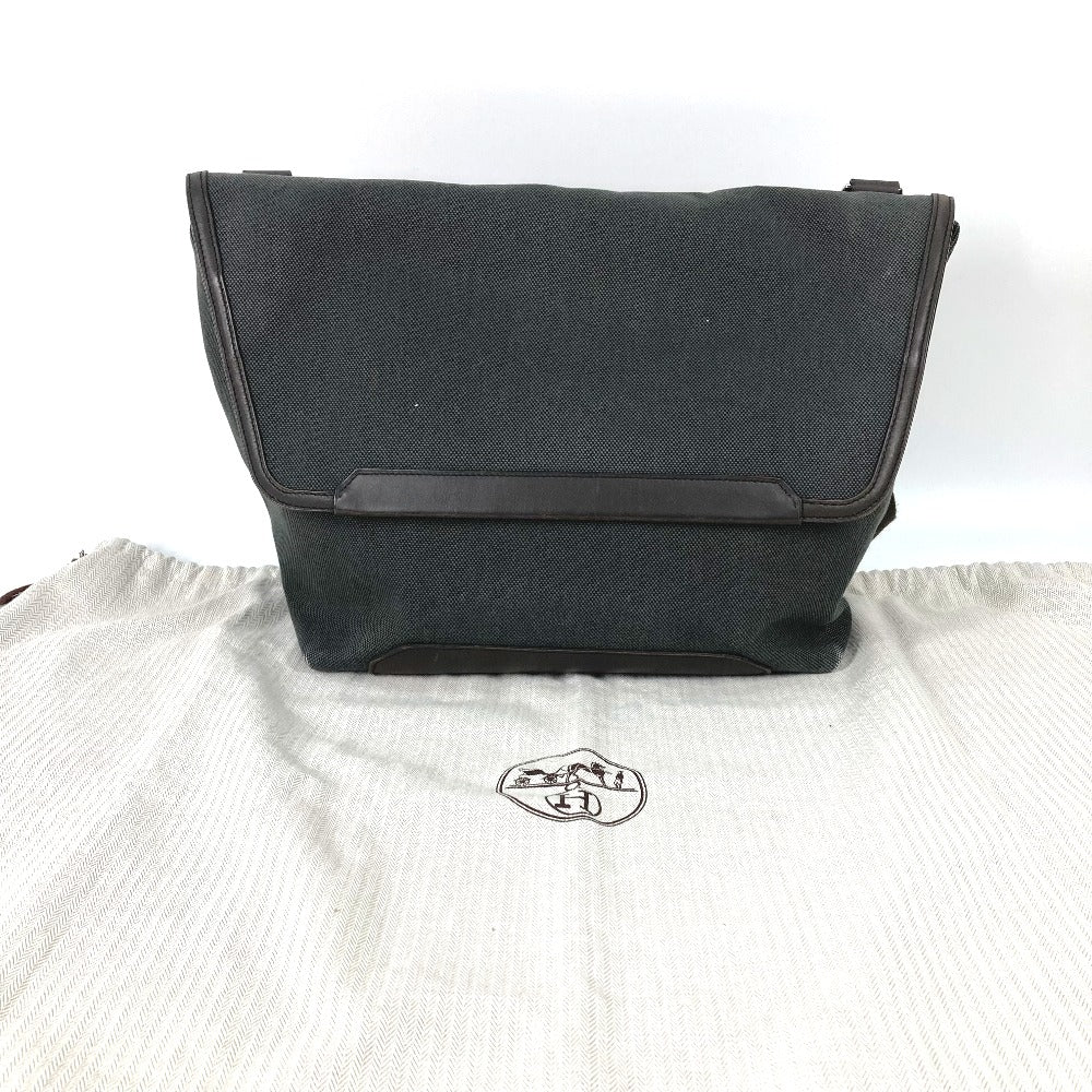 HERMES Shoulder Bag Canvas / leather khaki flap 2way handbag Allele Tour mens  d