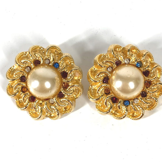 CHANEL Pierce metal gold   Flowers Rhinestones Faux Pearls Women