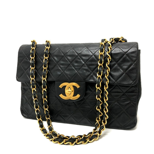 CHANEL Shoulder Bag leather black WChain Deca Trasse 34