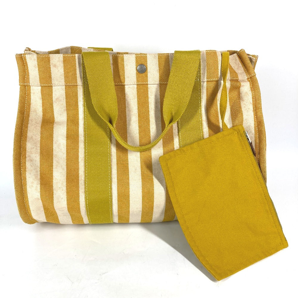 HERMES Tote Bag canvas yellow With porch Cannes MM Stripes Women  d
