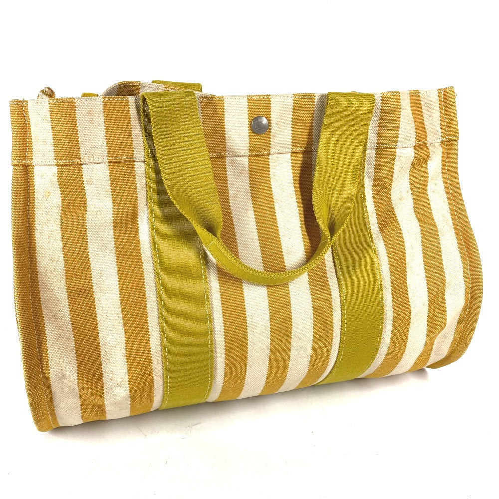 HERMES Tote Bag canvas yellow With porch Cannes MM Stripes Women  d