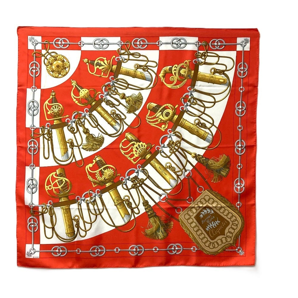 HERMES scarf silk Orange Carre90 Cliquetis tick sword pattern Women  d