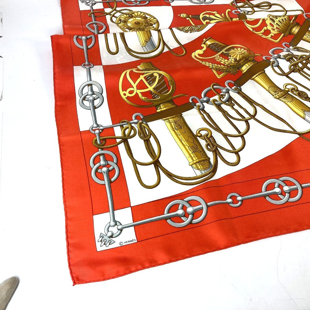 HERMES scarf silk Orange Carre90 Cliquetis tick sword pattern Women  d