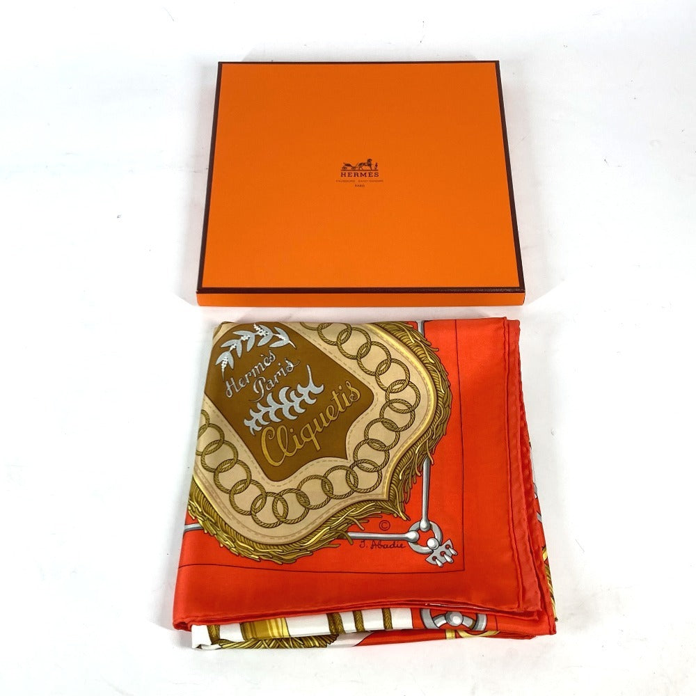 HERMES scarf silk Orange Carre90 Cliquetis tick sword pattern Women  d