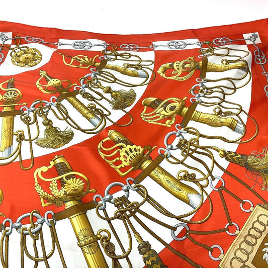 HERMES scarf silk Orange Carre90 Cliquetis tick sword pattern Women  d