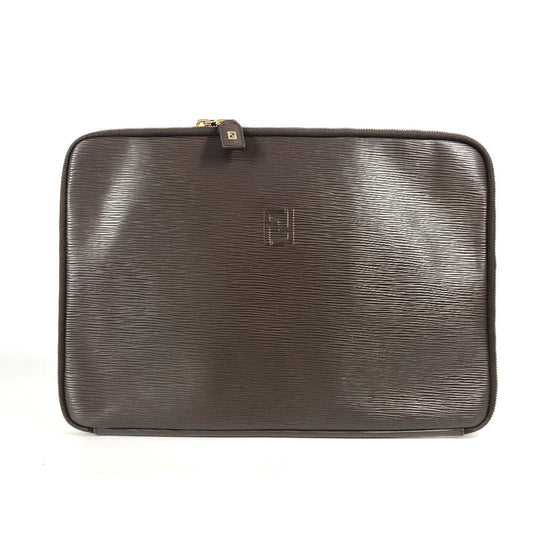 FENDI Clutch bag leather Brown   FF logo Women