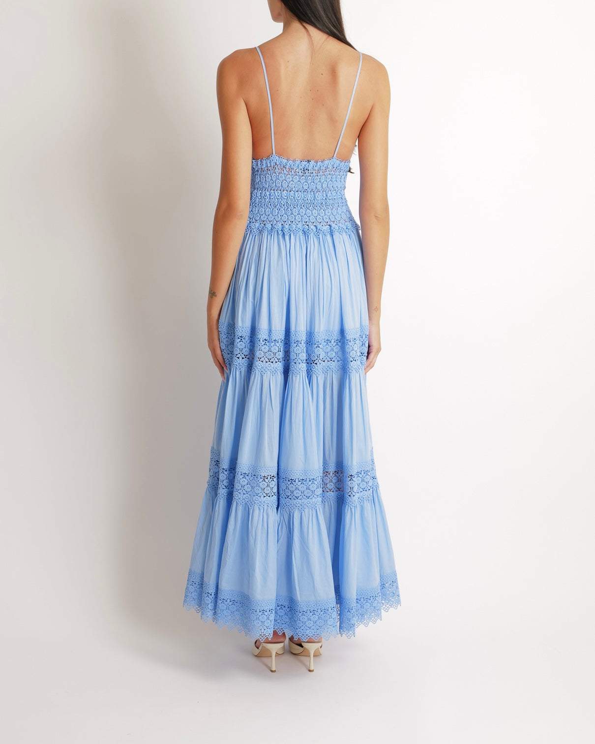 Charo Ruiz Blue Cotton Cindy Maxi Dress with Lace Detail Size S (UK 8) RRP £880