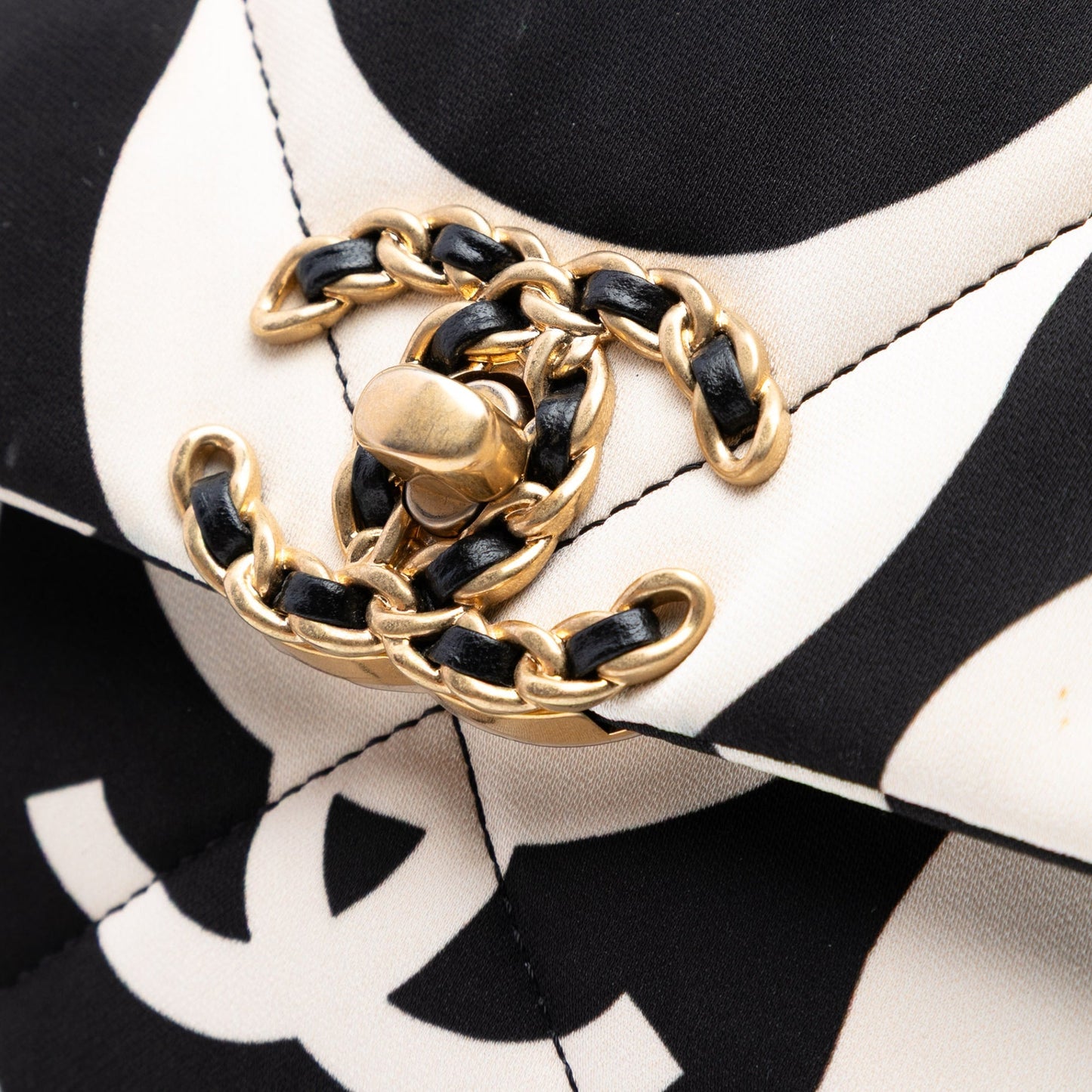 White Chanel Large Printed Silk 19 Flap Satchel