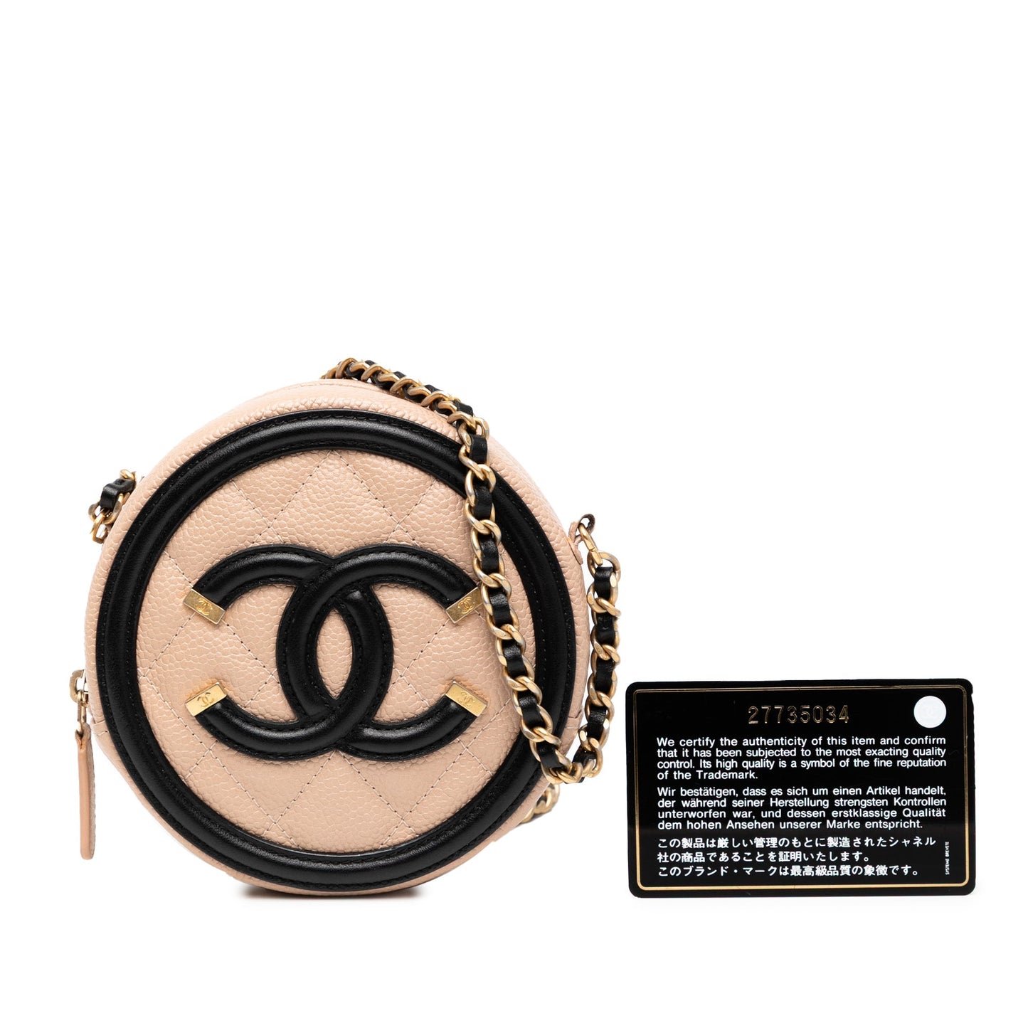 Beige Chanel Caviar CC Filigree Round Crossbody