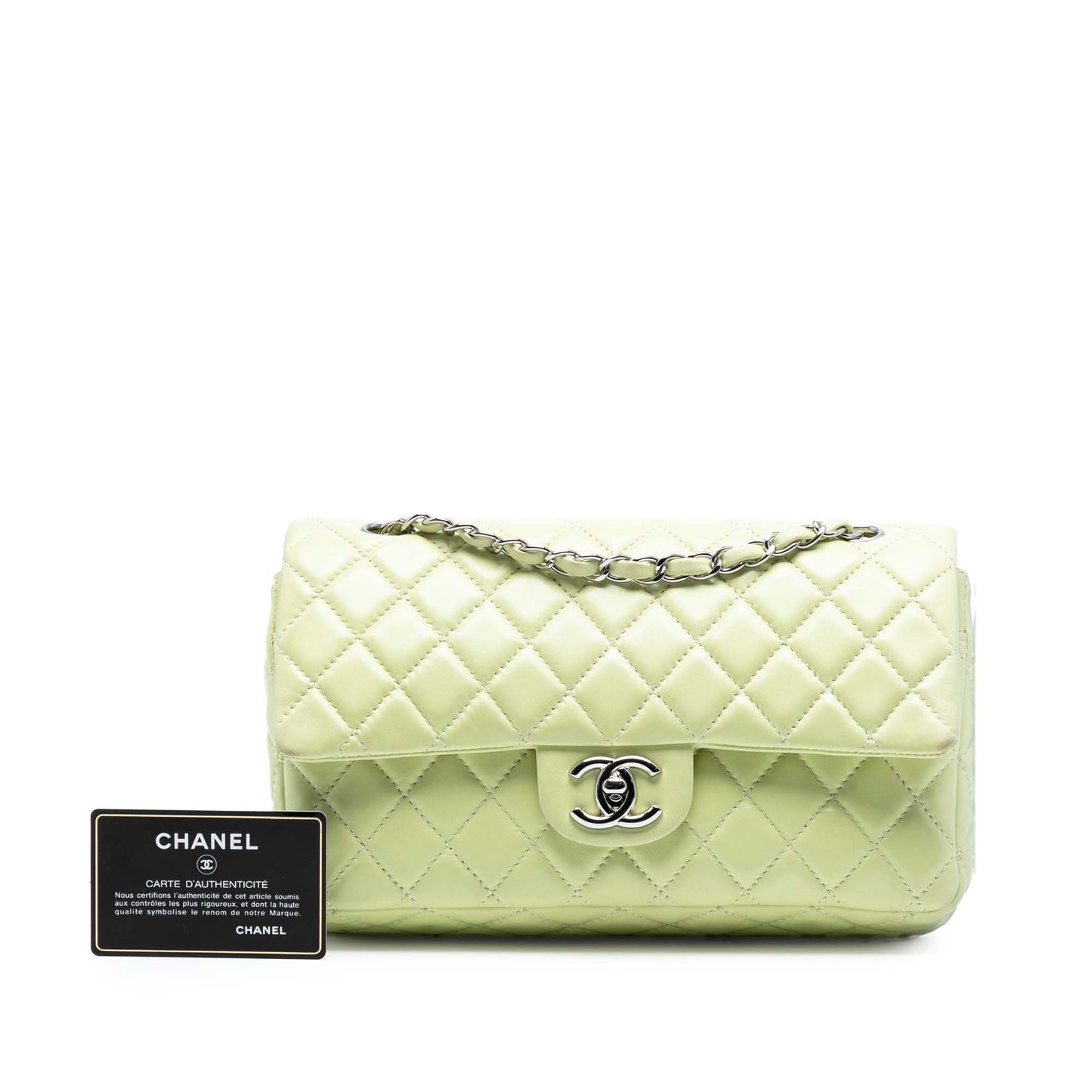 Pastel Green Chanel Medium Classic Lambskin Double Flap Shoulder Bag