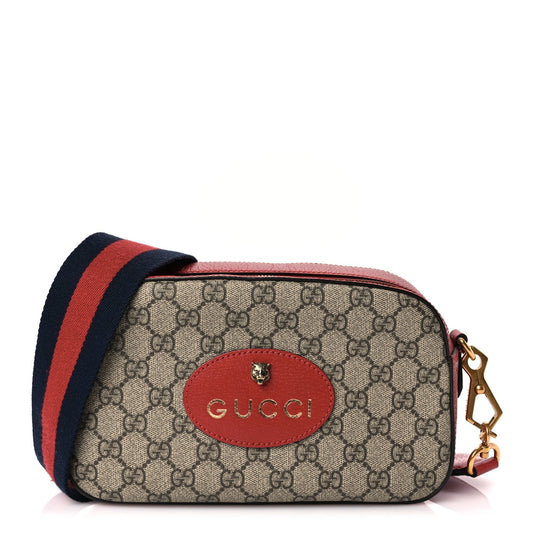 Gucci GG Supreme Monogram Web Neo   Shoulder Bag Beige Red