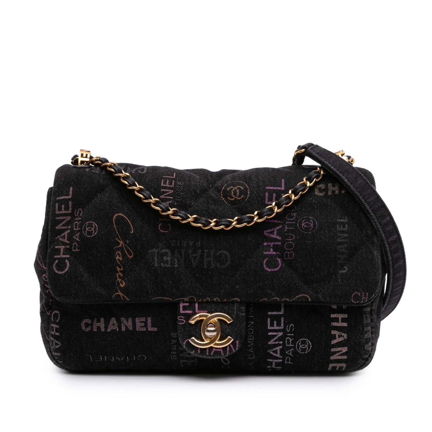 Black Chanel Medium Quilted Denim Mood Flap Crossbody Bag