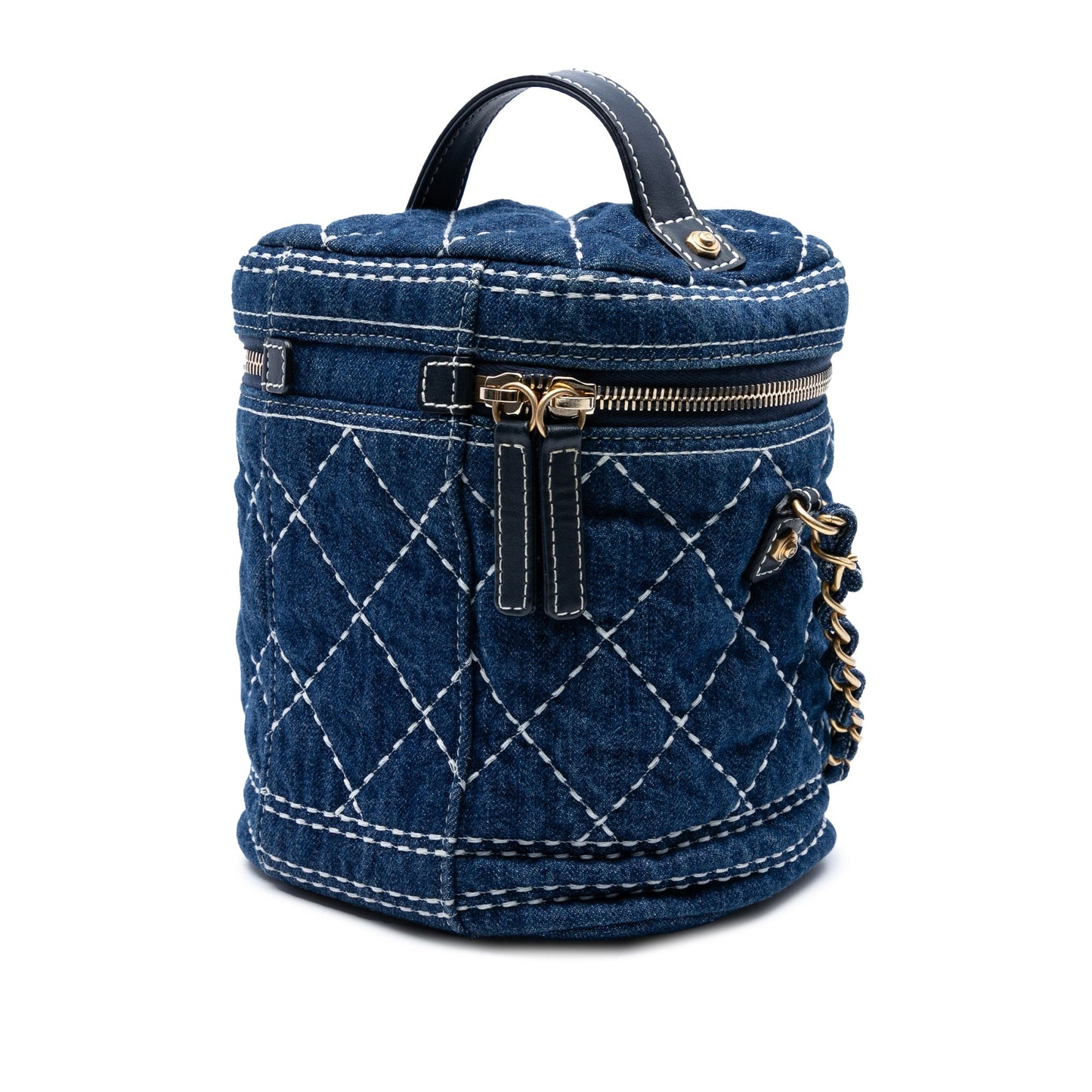 Blue Chanel CC Quilted Denim Trip Vanity Case with Chain Satchel