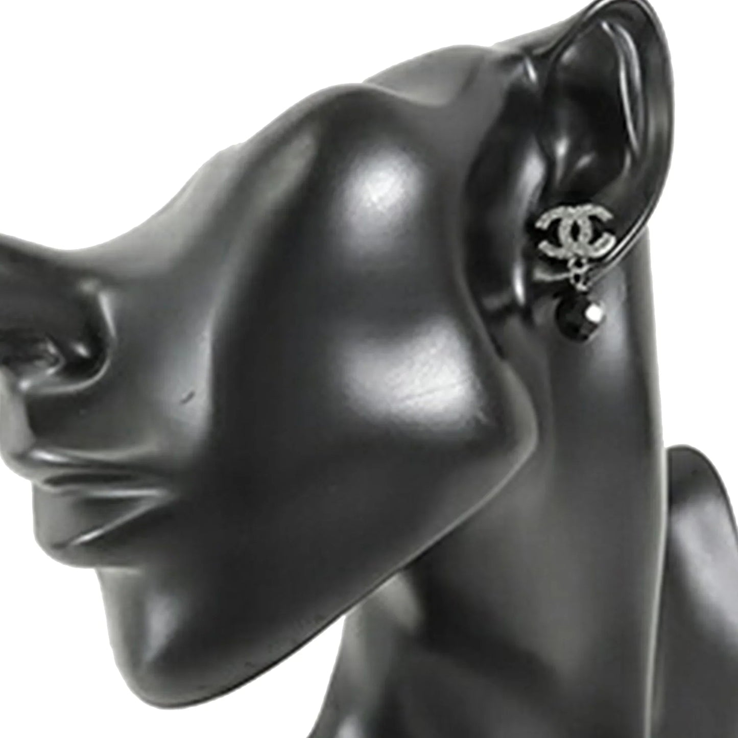 Silver Chanel CC Silver Plated Bead Drop Push Back Earrings
