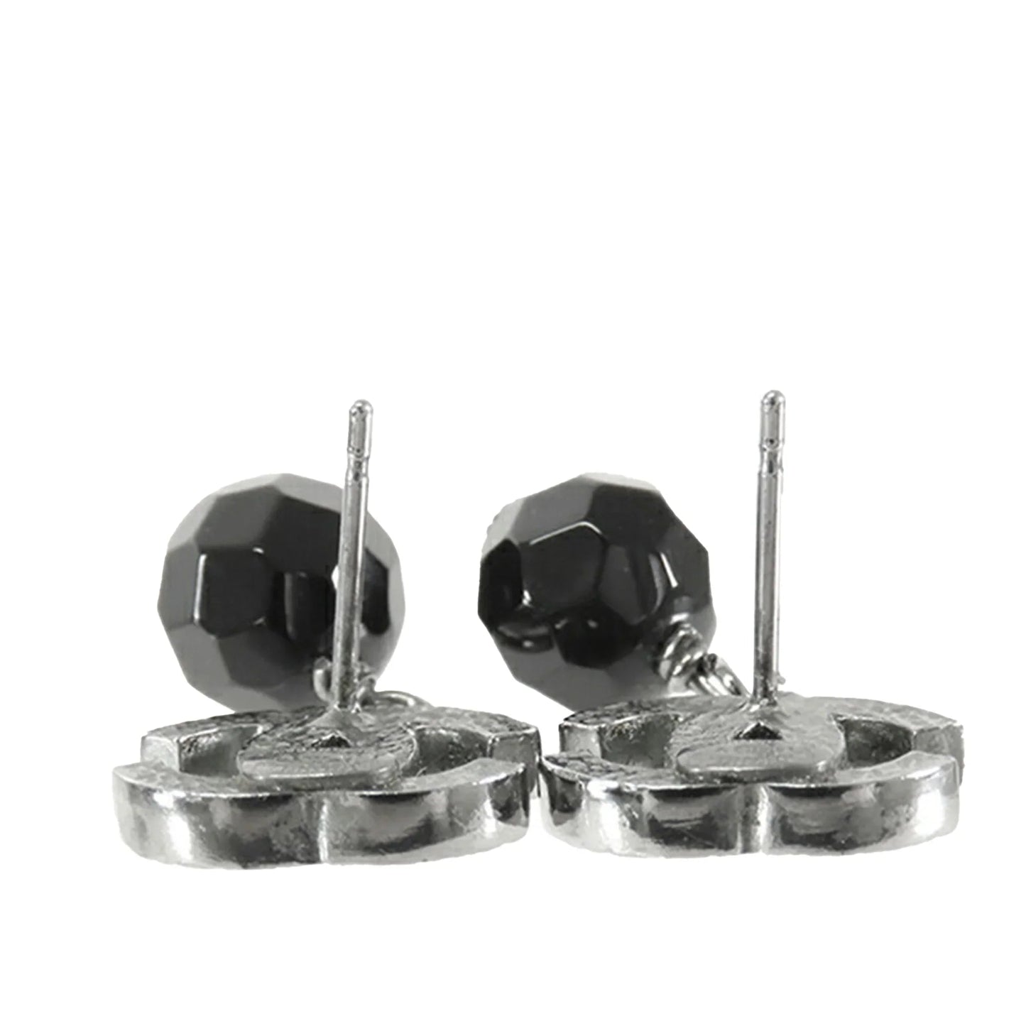 Silver Chanel CC Silver Plated Bead Drop Push Back Earrings