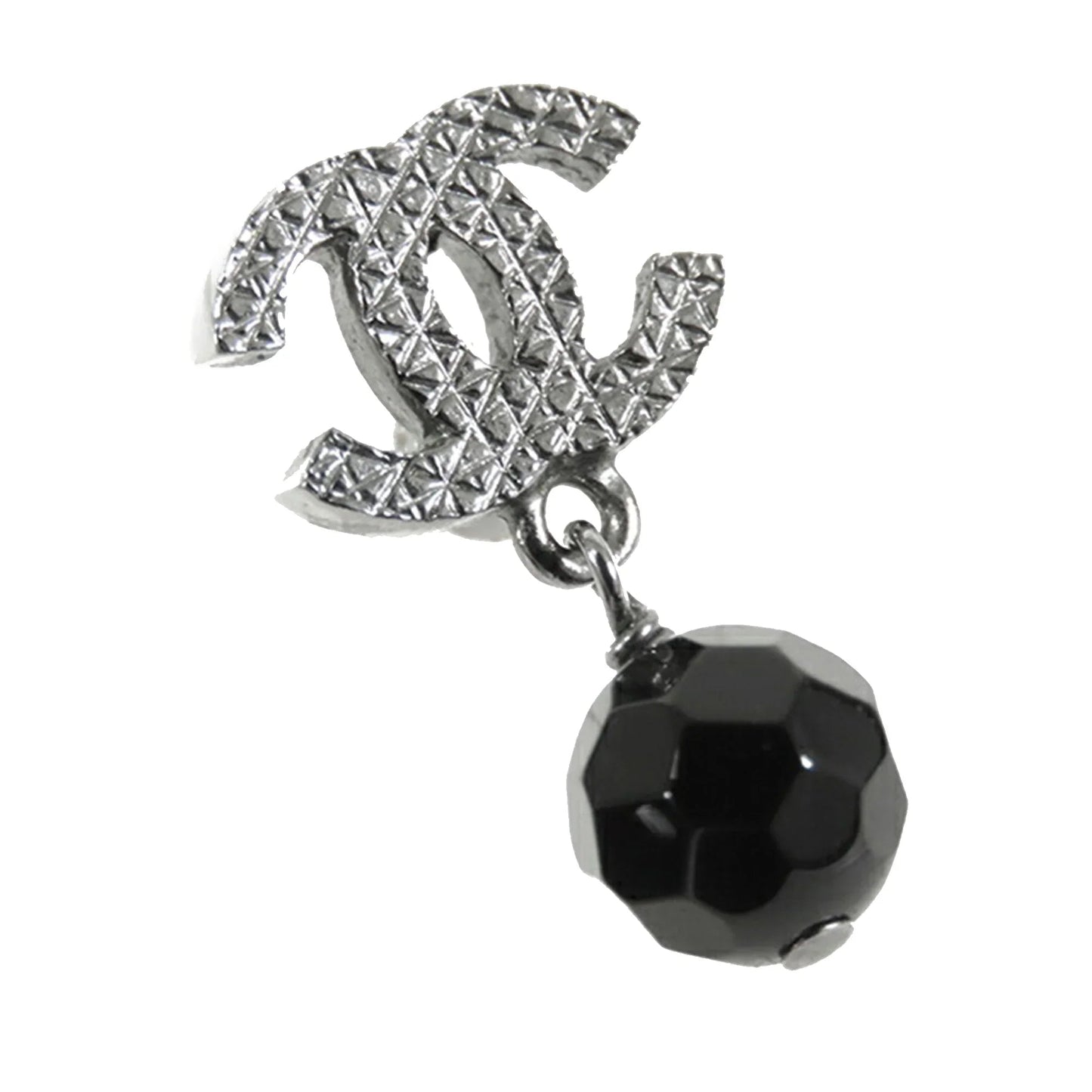 Silver Chanel CC Silver Plated Bead Drop Push Back Earrings