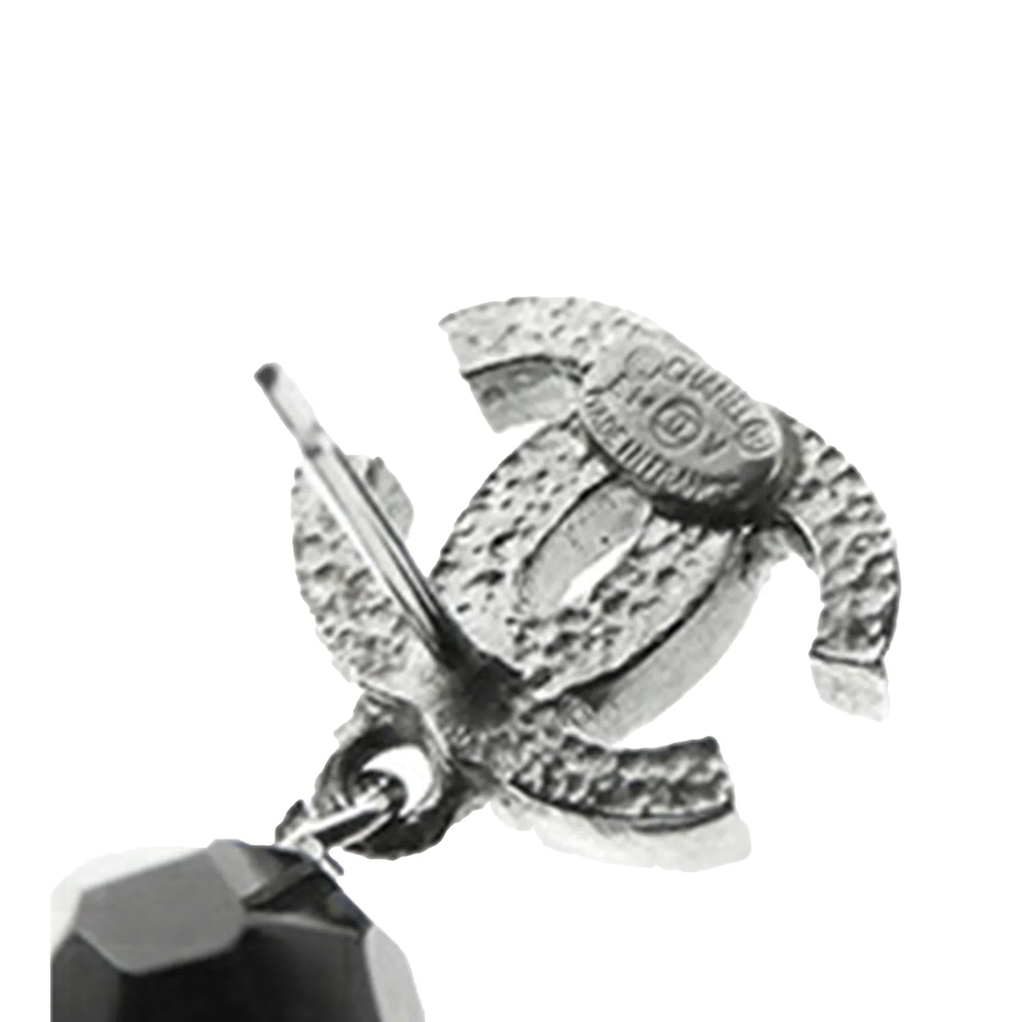 Silver Chanel CC Silver Plated Bead Drop Push Back Earrings